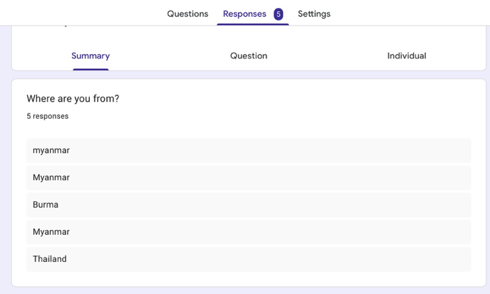 Interview questionnaire or response summary 1